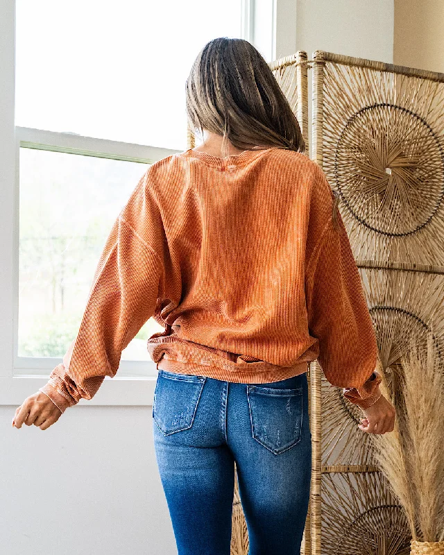 NEW! Corded Mineral Wash Sweatshirt - Burnt Orange