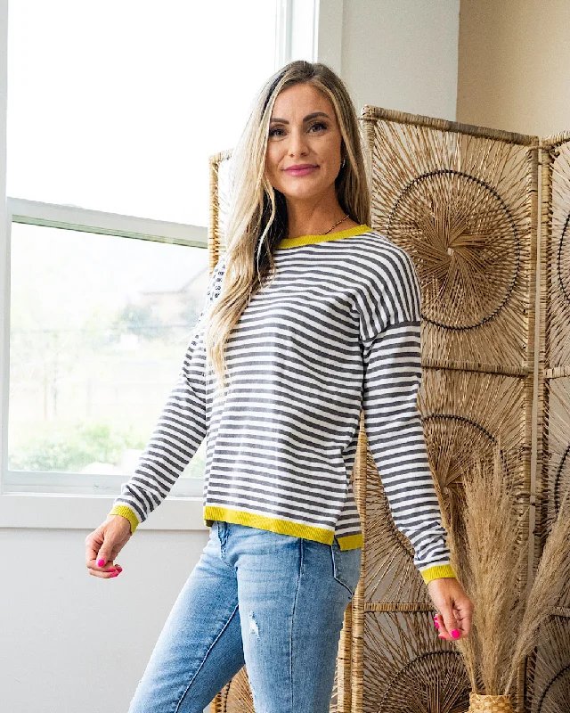 Kathryn Gray Striped Side Slit Sweater - Citrus