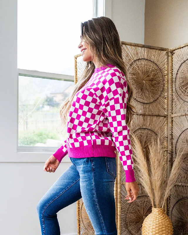 NEW! Marie Checkered  Sweater - Fuchsia