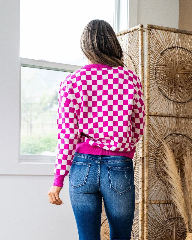 NEW! Marie Checkered  Sweater - Fuchsia