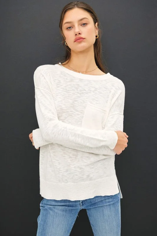 OPHELIA SLUB YARN ROUND NECK SWEATER WITH CHEST POCKETS