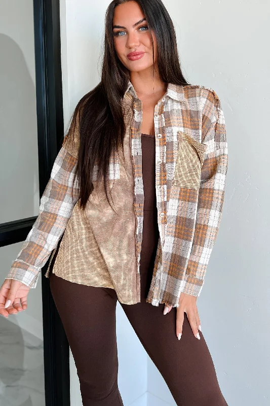 Over & Done Thermal Plaid Button-Down Shirt (Brown)