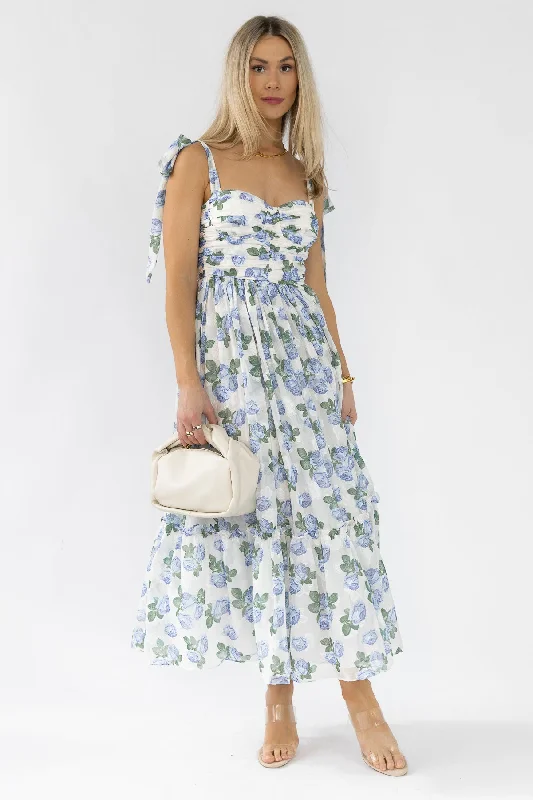 Sweet Serenade Blue Floral Maxi Dress