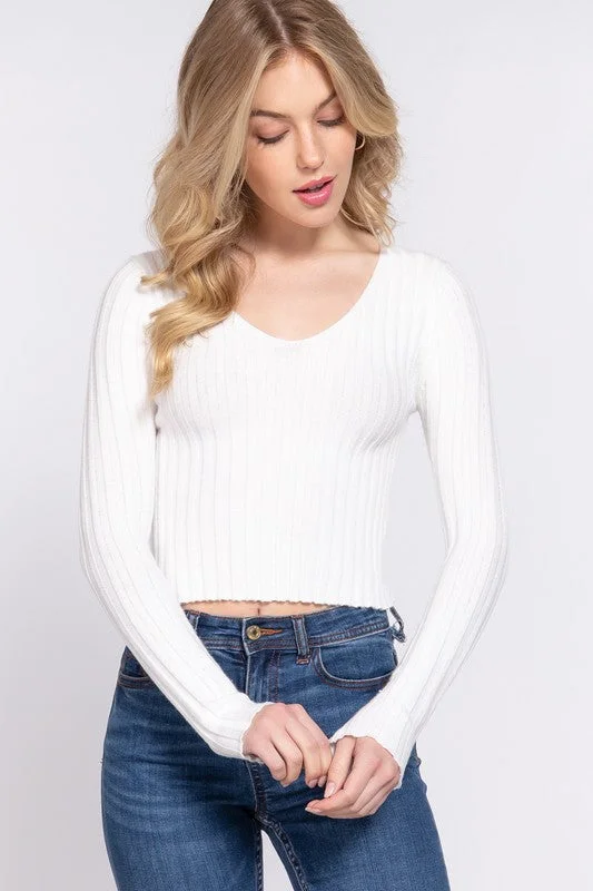 UNIPER LONG SLEEVE V-NECK SWEATER RIB TOP