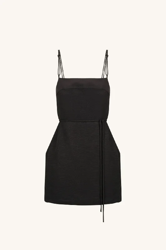 VENTO OPEN BACK KNOTTED STRAP MINI DRESS - BLACK