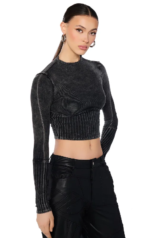 WILLOW CORSET LONG SLEEVE TEE IN BLACK