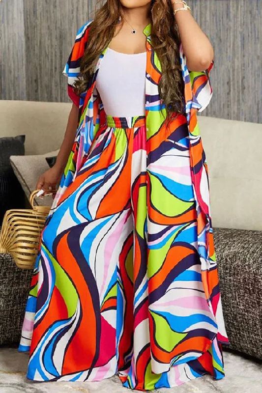 Abstract Print Hyperbolic Flowy Pant Suit