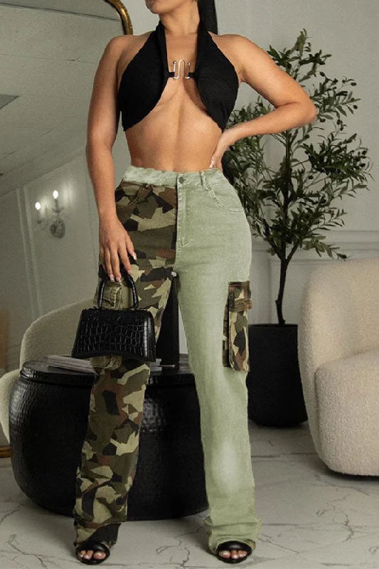 Camouflage Patchwork Punk Patch Pocket Pants