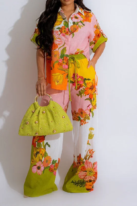 Floral Print Boho Casual Wear Pant Suit