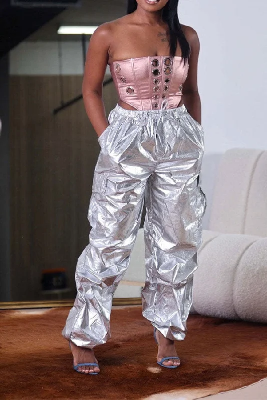 Metallic Punk Multi Pocket Pants