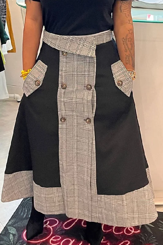 Long Sleeve Top & Plaid Patchwork Modern A-Line Skirt