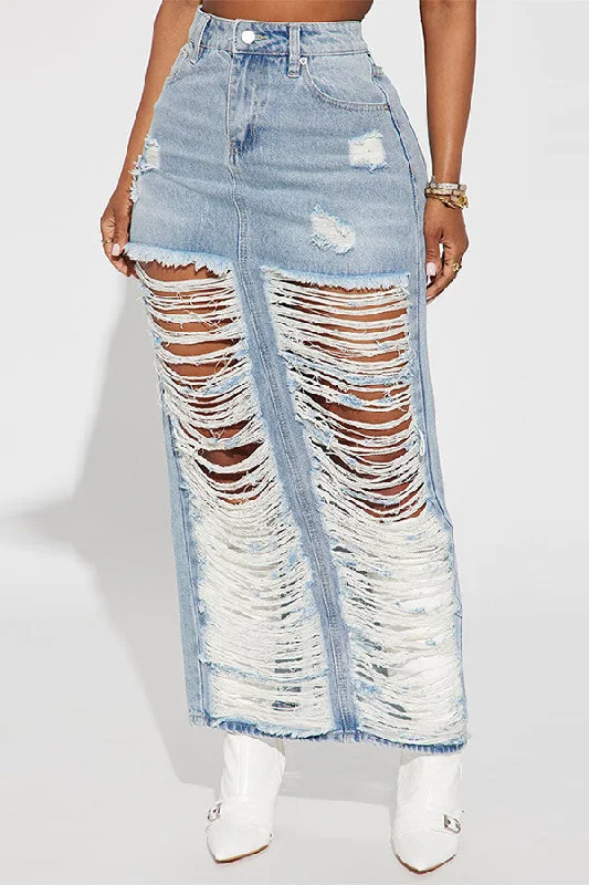 Ripped Stylish Split Back Denim Skirt