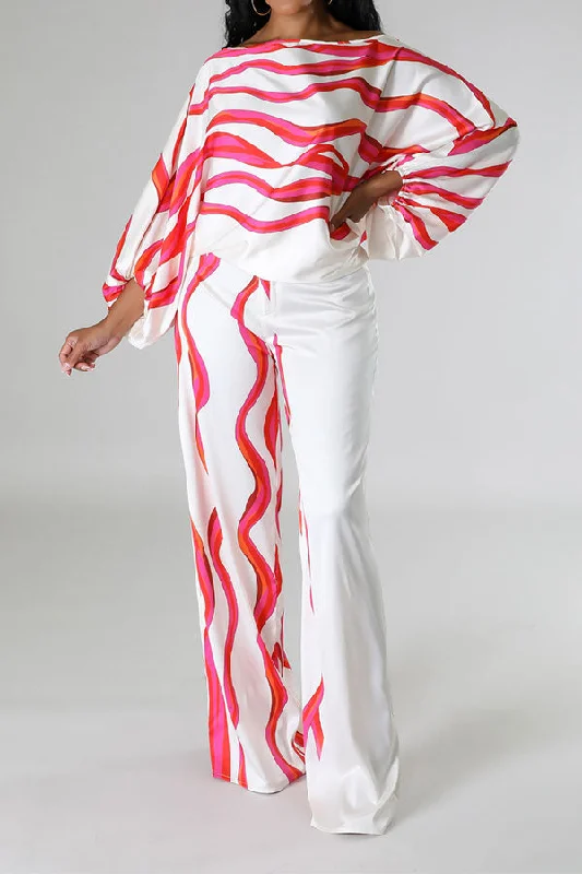 Ripple Print Urban Wide Leg Pant Suit