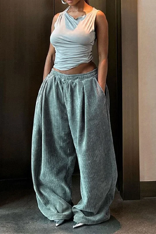 Solid Color Relaxed Wide Leg Pants