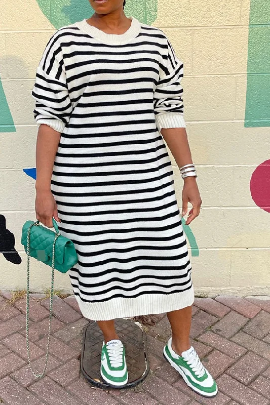 Striped Patchwork Laid Back Midi Dress