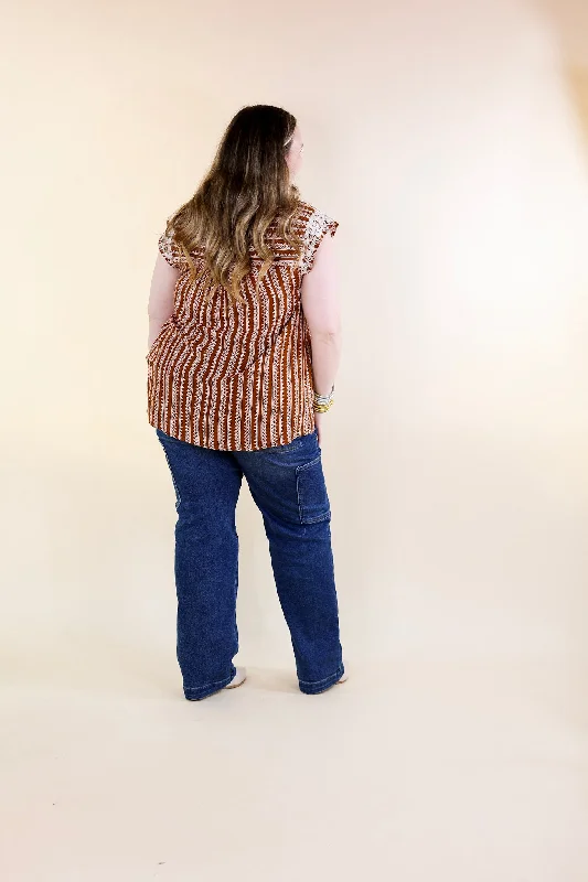 Afternoon Stroll Embroidered Tribal Top with Cap Sleeves in Rust Brown