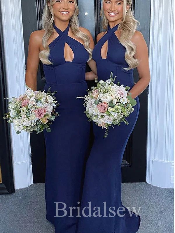 Custom Halter Unique Design Mermaid Elegant Long Formal Bridesmaid Dresses BD158