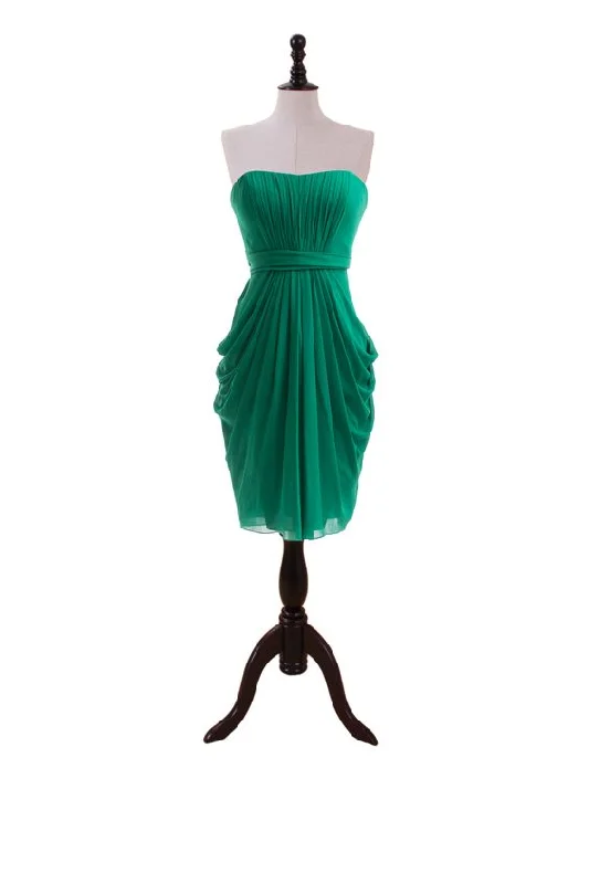 Emerald Green Bridesmaid Dress Short Draped Chiffon