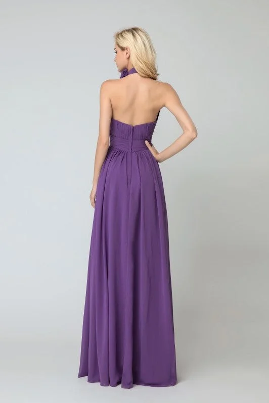 Flower High-neck Bridesmaid Dresses Purple Chiffon Skirt