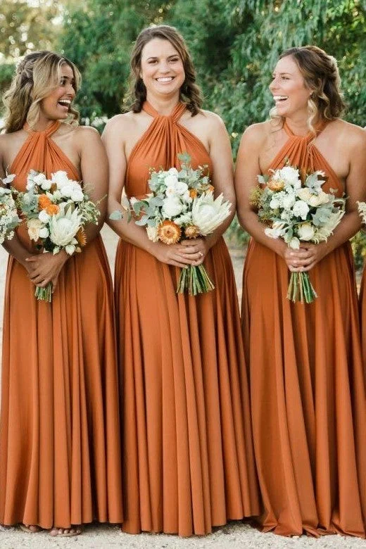 Halter Ginger Bridesmaid Dresses Long Chiffon Skirt