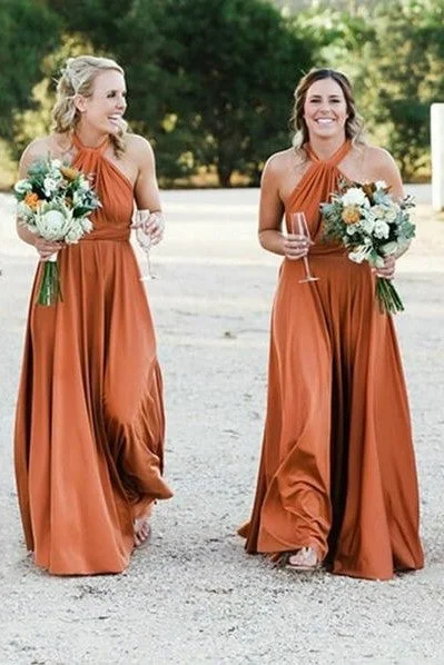 Halter Ginger Bridesmaid Dresses Long Chiffon Skirt