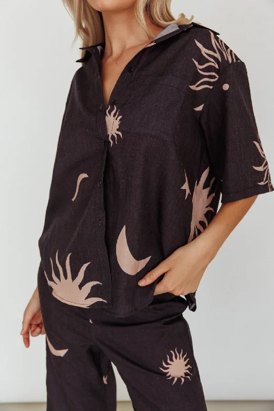 Just A Hunch Button Shirt Sun Moon Black