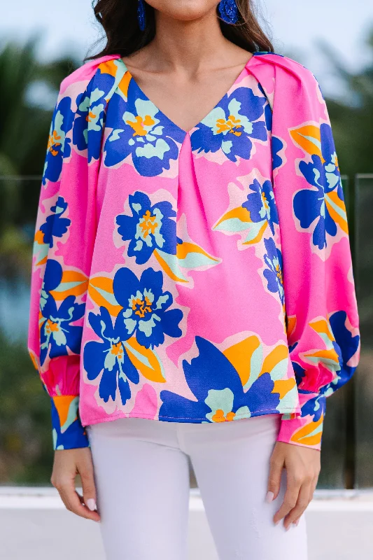 Know It All Pink Floral Blouse