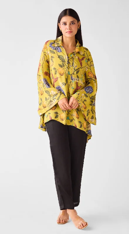 Lime Crepe Floral Long Shirt