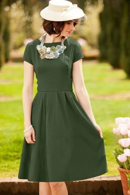 Modest Olive Green Bridesmaid Gown Short Sleeves