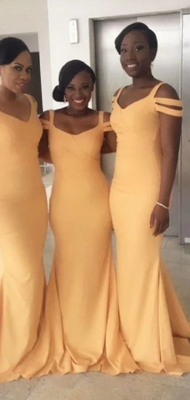 Newest Mermaid Long Bridesmaid Dresses, Yellow Color Bridesmaid Dresses