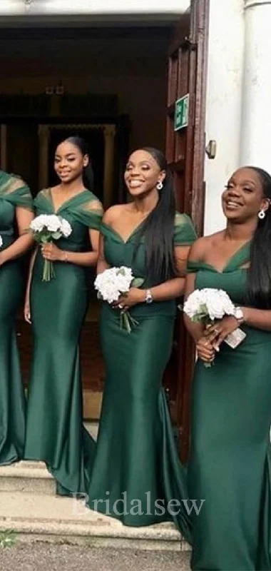 Off The Shoulder Green Mermaid Popular Elegant Long Formal Bridesmaid Dresses BD154