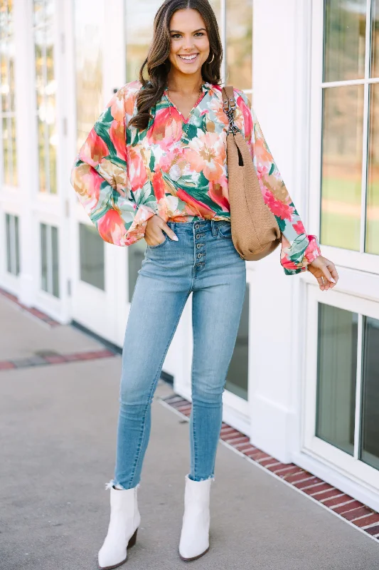 On Your Way Sage Green Floral L/S Blouse