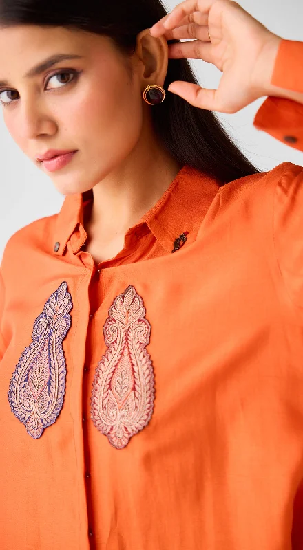 Orange Cotton Silk Shirt