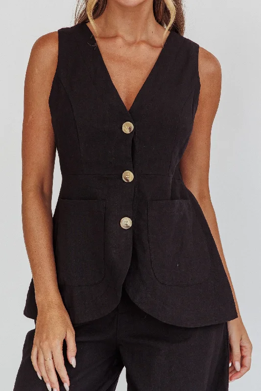 Philomena Button Pocket Vest Top Black