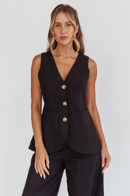 Philomena Button Pocket Vest Top Black