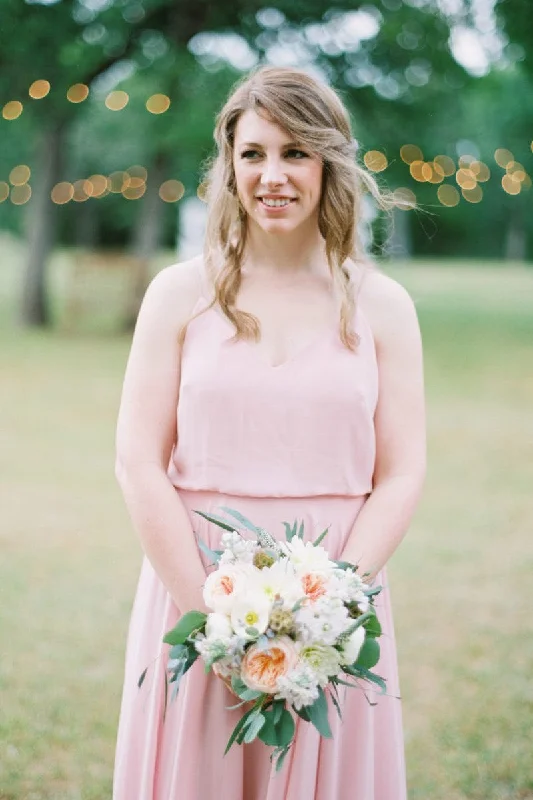 Pink Boho Bridesmaid Dresses with Strappy Chiffon Skirt