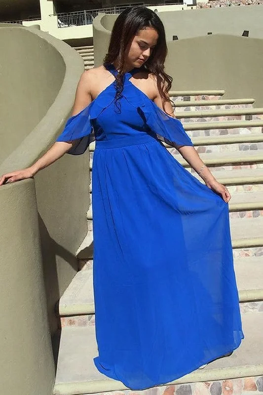 Royal Blue Plus Size Bridesmaid Gown with Flounced Off-the-shoulder