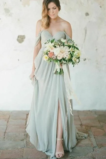 Sage Long Bridesmaid Wedding Party Dresses Chiffon Skirt