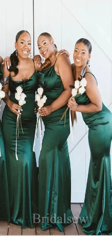 Simple Straps Emerald Green Mermaid Elegant Long Formal Bridesmaid Dresses BD148