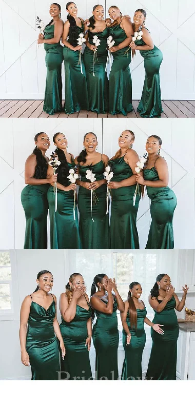 Simple Straps Emerald Green Mermaid Elegant Long Formal Bridesmaid Dresses BD148