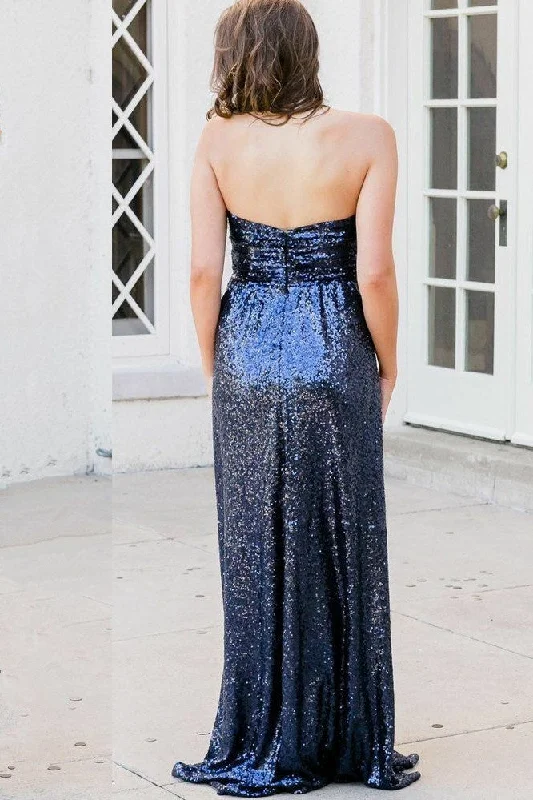 Strapless Blue Sequin Bridesmaid Dresses Backless