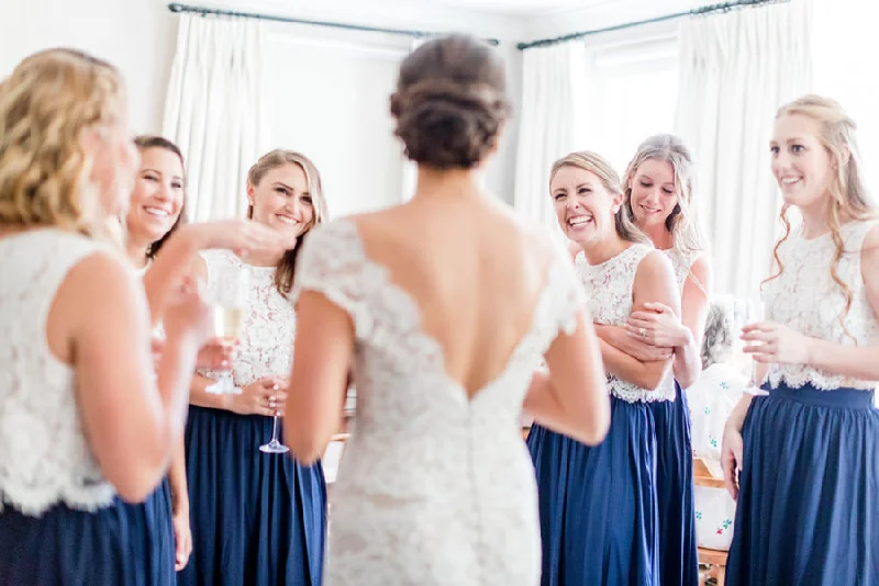 Two-Piece Bridesmaid Dress Royal Blue Skirt with Lace Separate Top