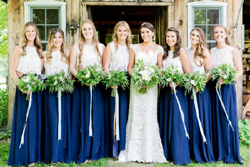 Two-Piece Bridesmaid Dress Royal Blue Skirt with Lace Separate Top