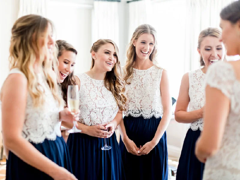 Two-Piece Bridesmaid Dress Royal Blue Skirt with Lace Separate Top