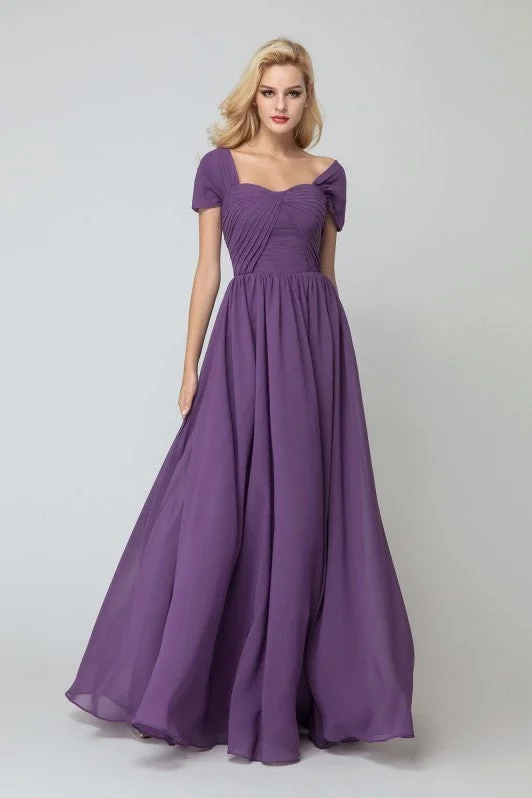 Wrapped Shoulders Chiffon Long Wedding Party Dress for Bridesmaid