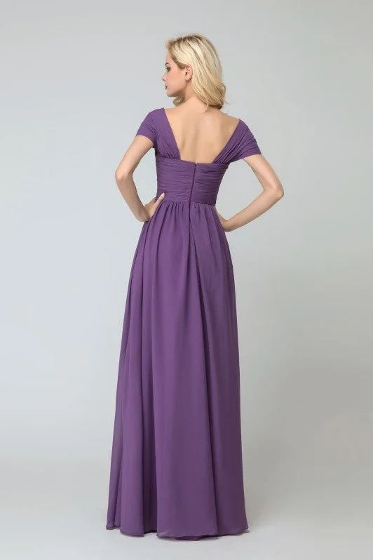 Wrapped Shoulders Chiffon Long Wedding Party Dress for Bridesmaid