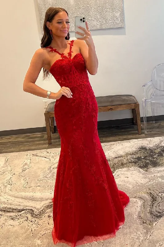 Gorgeous Red Lace Appliques Long Formal Dress      S3367