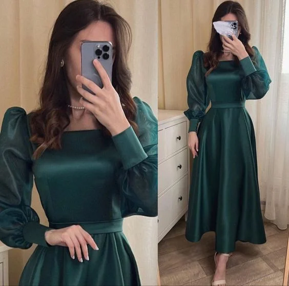 Green Party Dress Fashion Formal Tea Length Dress     S3307