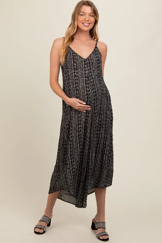 Charcoal Printed Cropped Wide Leg Maternity Jumpsuit