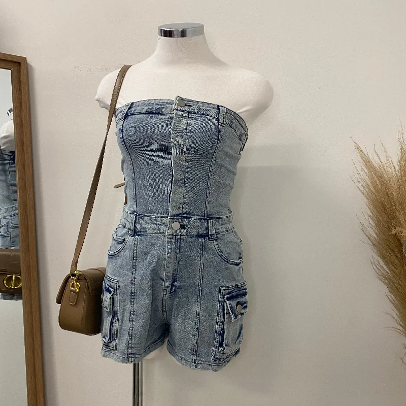 Isla Denim Cargo Romper-Light Wash